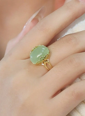 祥云椭圆蛋面金色戒指女新中式民族风小众高级感古风气质开口指环