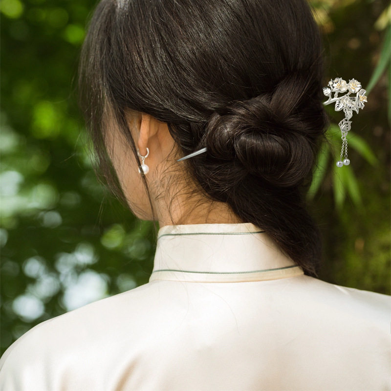 永恒的爱 紫罗兰发簪女古风银色簪子中国风汉服发饰盘发发钗步摇