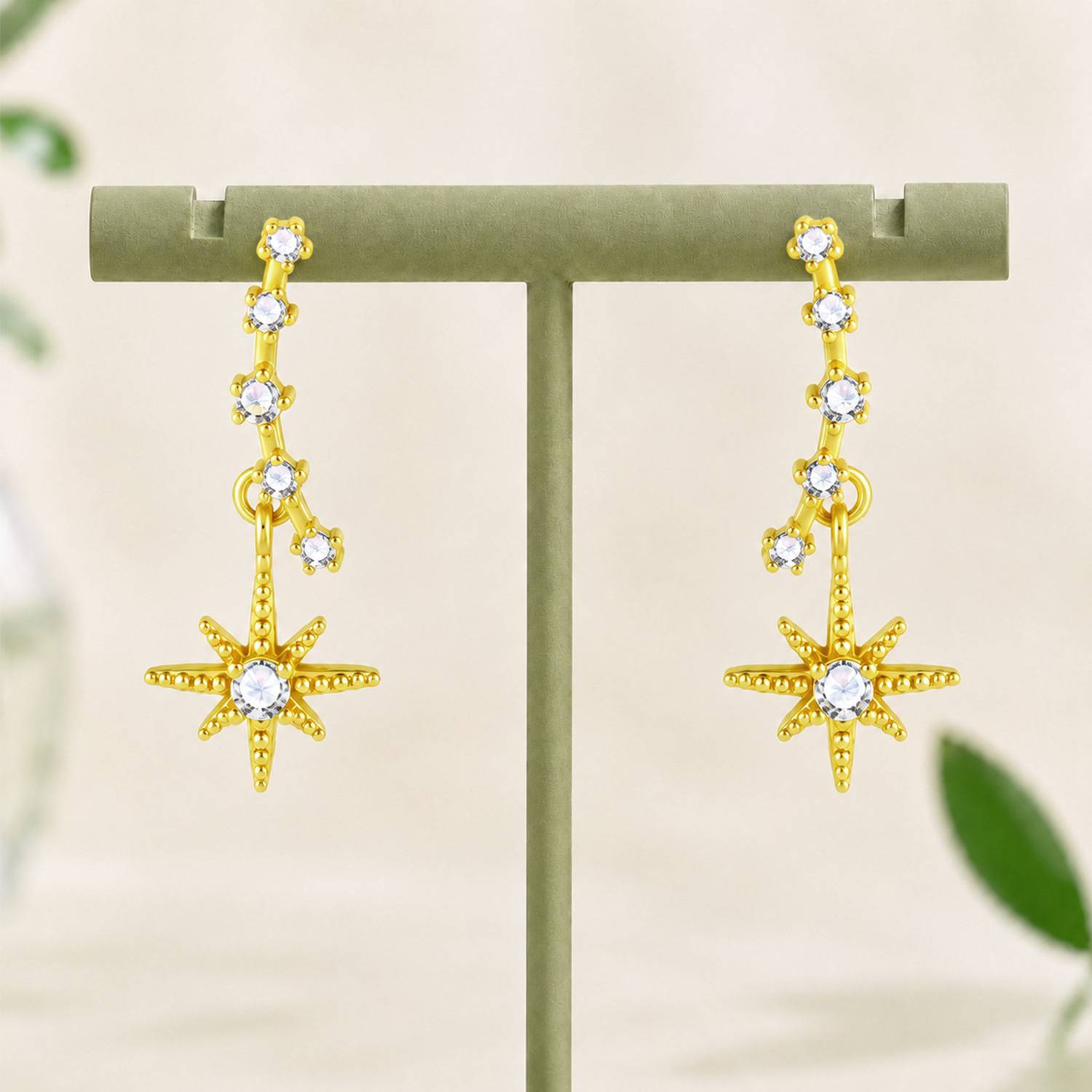 小众设计师风格925银针星芒微镶锆石耳钉ins个性百搭星星吊坠耳环