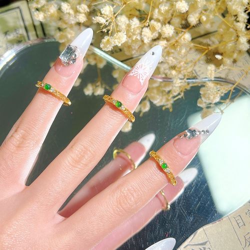 新中式轻奢古法金设计镶嵌天然A货翡翠小众百搭高级感开口指环女