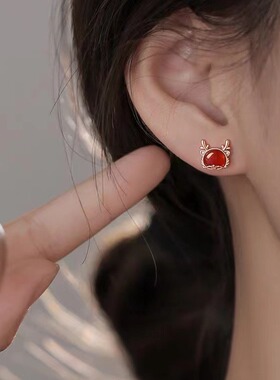 本命年转运龙年红色耳钉女新款秋冬小众轻奢感新年高级感圆脸饰品