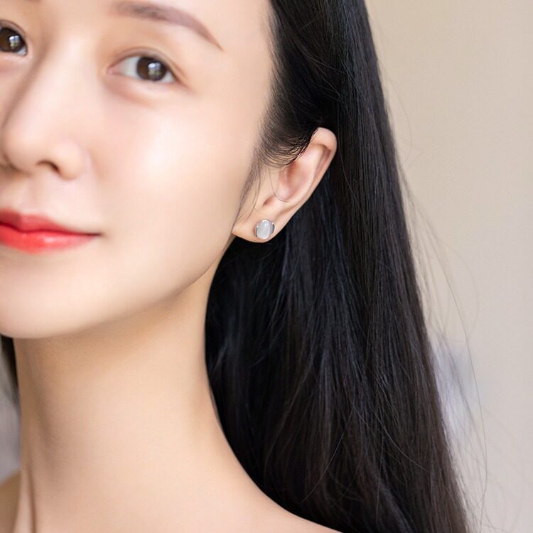 中式古典文艺气质天然玛瑙猫眼石饰品S925纯银女款耳钉