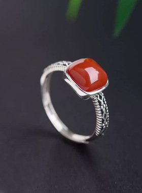 新中式复古做旧方糖戒指女小众设计镂空中国风古典开口食指指环