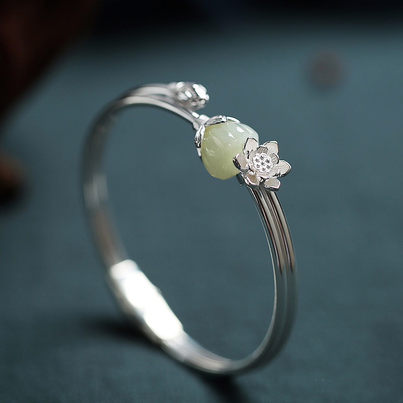 沉香如屑步离镯不离925银镶和田玉石翡翠复古中式汉服旗袍手镯环