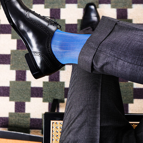 蓝色宽条纹正装男士丝袜宝蓝色