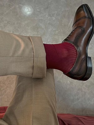 正装男士丝袜酒红色西装薄款长袜