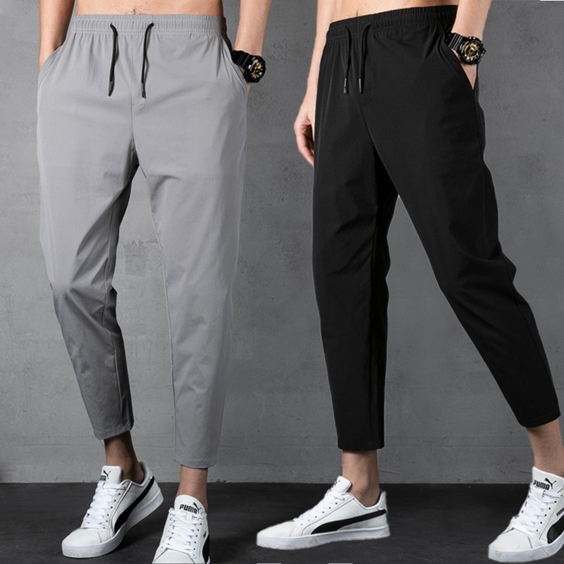 冰丝九分裤子男士韩版潮流春夏季超薄款休闲痞帅运动八分速干长裤