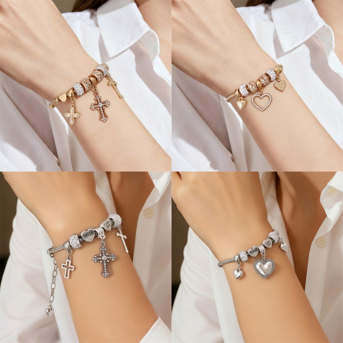 BZ2253欧美精品节日款时尚个性银色爱心锆石吊坠串珠手链饰品热卖,饰品/流行首饰/时尚饰品新,手镯,淘宝优惠券,粉丝福利购,淘宝优惠卷