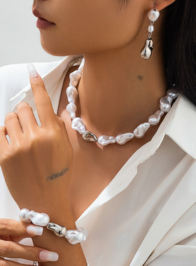 精美饰品包邮 法式复古仿珍珠巴洛克项链 简约串珠吊坠流苏锁骨链