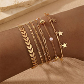 精品新品 手链套装 夸张几何串珠粗链条手镯镂空多层6pcs手链