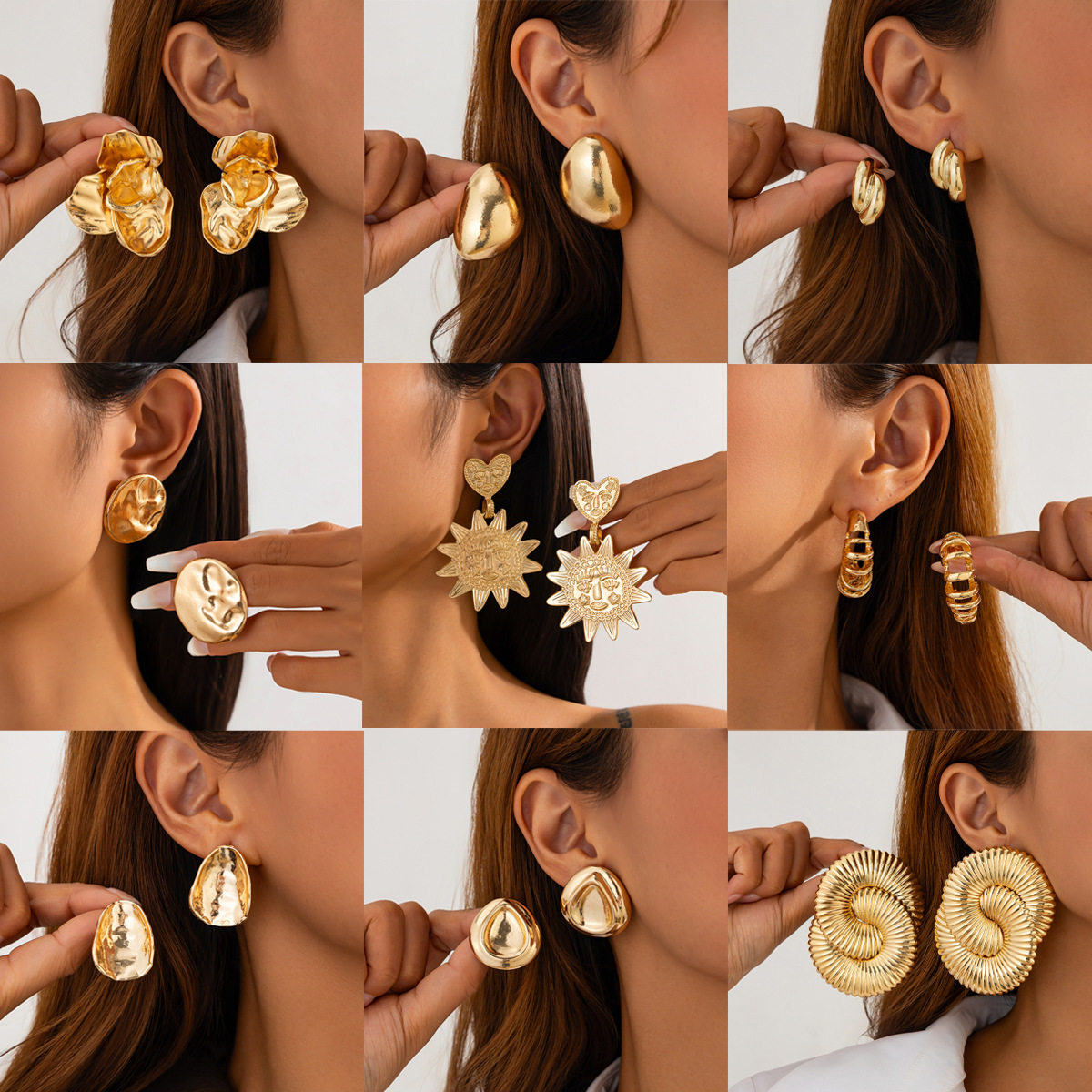 精美饰品包邮 夸张太阳花合金耳钉 圆形不规则几何型Earring套装