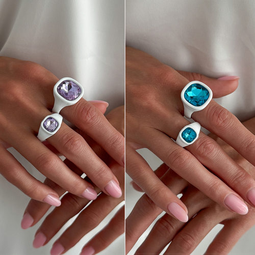 欧美精品饰品 时尚简约方形钻宝石戒指 叠戴几何金属包边指环Ring