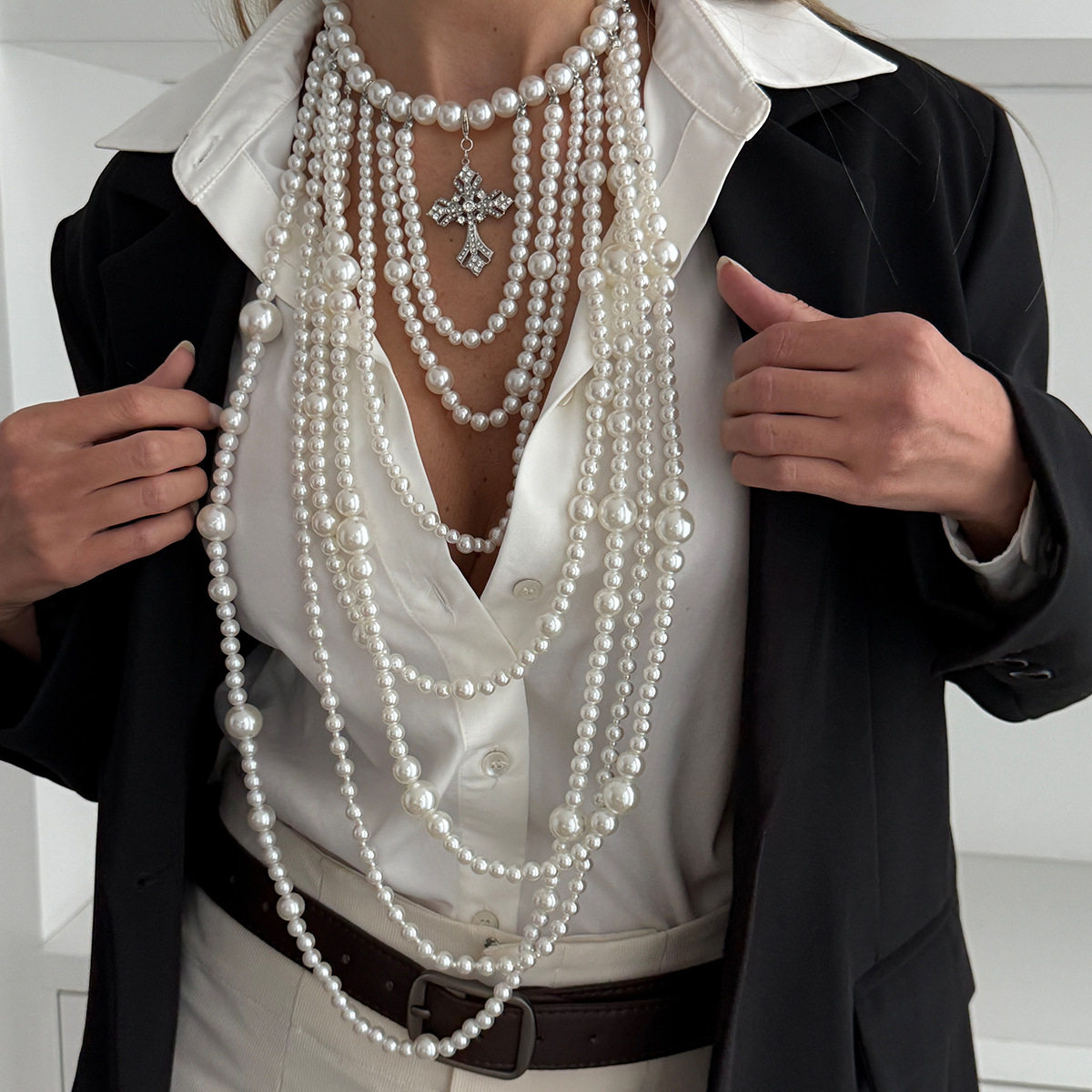欧美精品饰品 巴洛克仿珍珠夸张多层项链 时尚轻奢CCB珠长款项饰