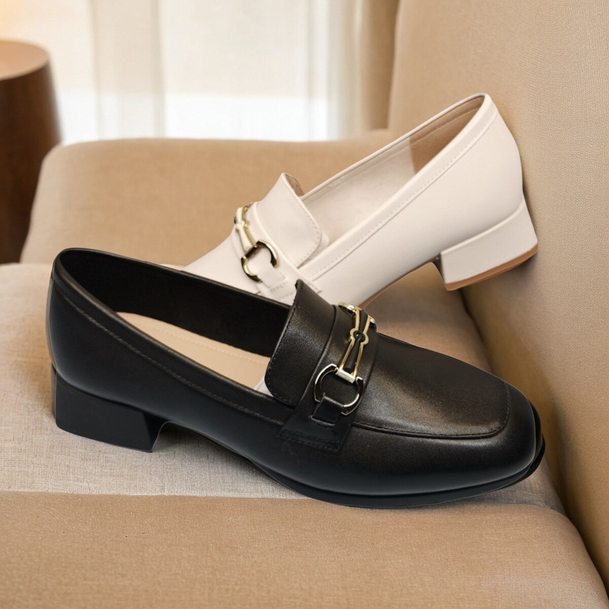 一脚蹬女鞋红蜻蜓乐福鞋英伦风