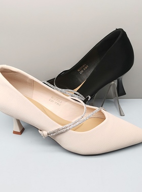 红蜻蜓中高跟女鞋BC62072011春秋时尚细跟尖头水钻气质浅口女单鞋