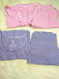 夏季薄款欧美女士睡衣秋冬纯棉时代全棉七分裤家居服套装性感粉色