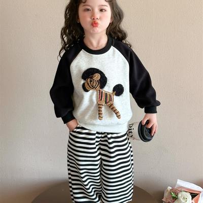 女童条纹卫衣套装2025儿童春秋季女孩运动服幼儿宝宝休闲裤两件套