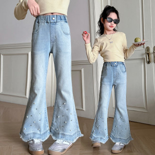 女童牛仔裤春季2026新款时尚女大童喇叭裤韩版洋气女孩春装长裤子