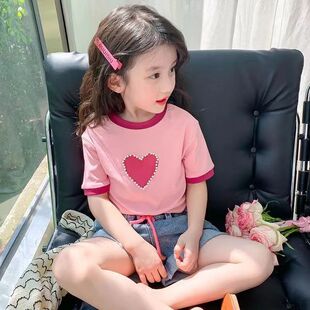女孩t恤短袖夏季韩版时尚休闲洋气宽松薄款女童夏装百搭半袖上衣