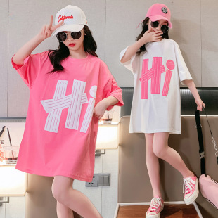 女童中长款t恤短袖夏季韩版女大童宽松薄款半袖上衣女孩夏装t恤裙