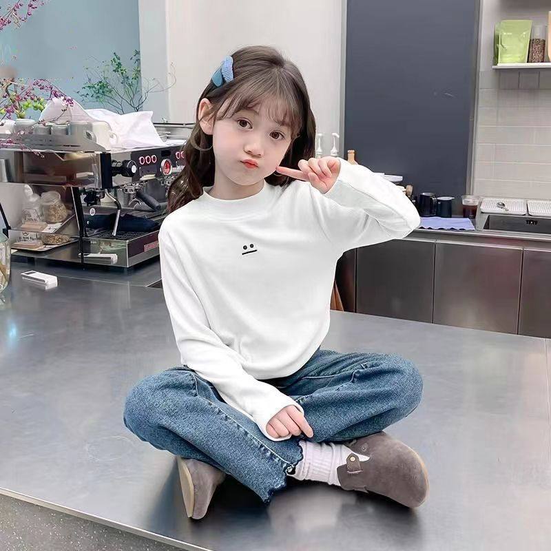 女童白色打底衫春季韩版儿童长袖t恤时尚百搭小女孩春装德绒上衣