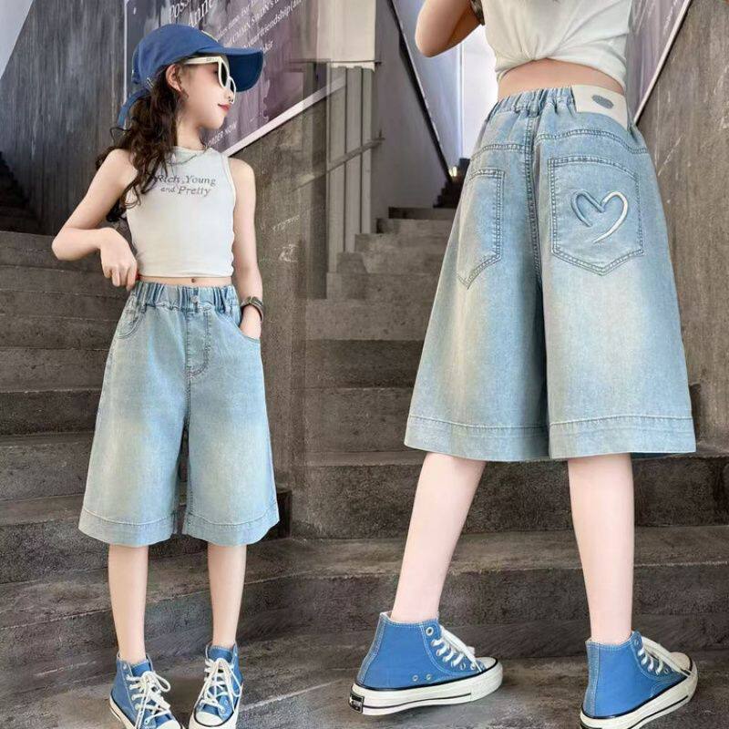 女童牛仔短裤夏季2026新款潮酷女大童七分裤韩版洋气女孩夏天裤子