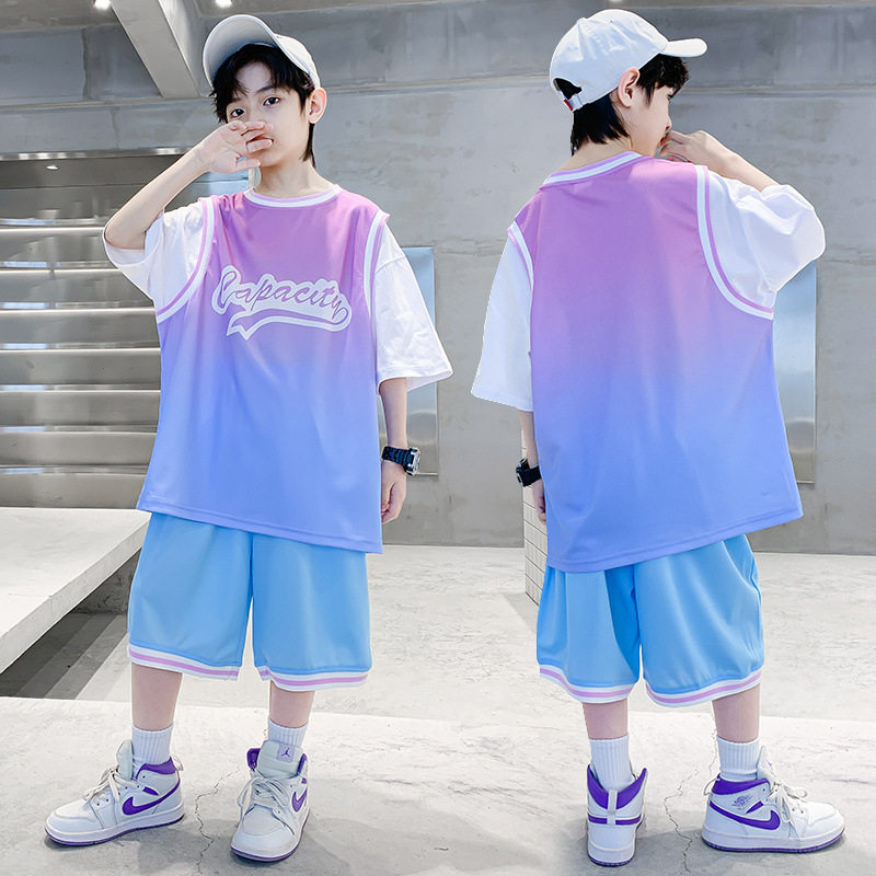 男孩t恤短袖夏季篮球服速干套装男童夏装休闲运动宽松薄款运动服