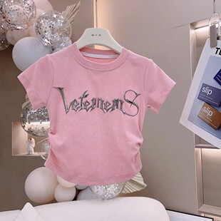 女孩t恤短袖夏季洋气女童薄款上衣韩版时尚女中大童夏装休闲半袖