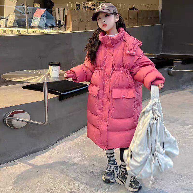 女童冬季韩版长款过膝棉服