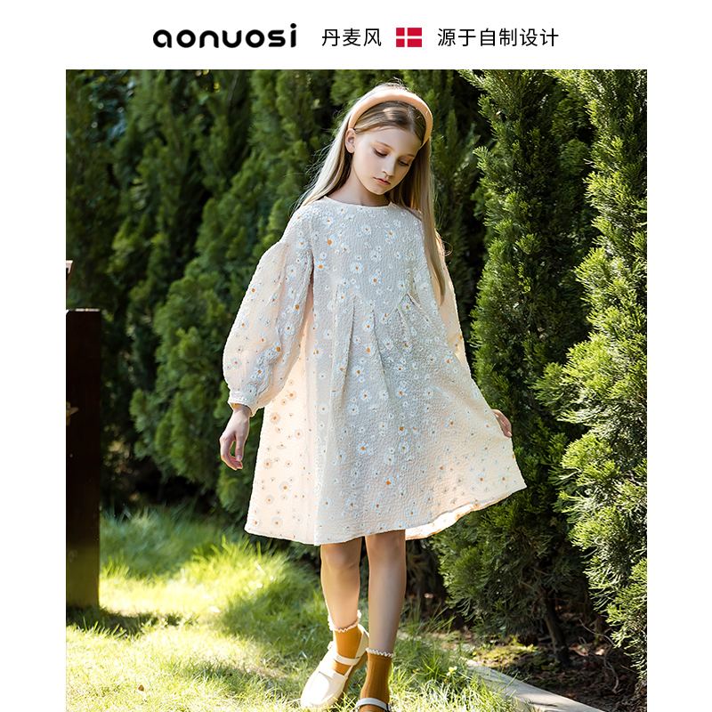 ANS女童连衣裙2020春秋装新款洋气宽松灯笼袖小女孩中大儿童裙子