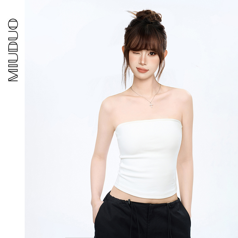 设计感夏季辣妹风打底带胸垫白色