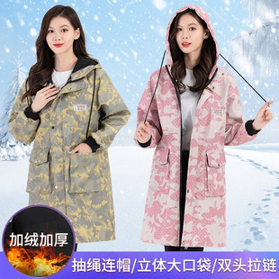 罩衣女上衣工作服加绒加厚保暖家用时尚加长过膝带拉链宽松版冬天