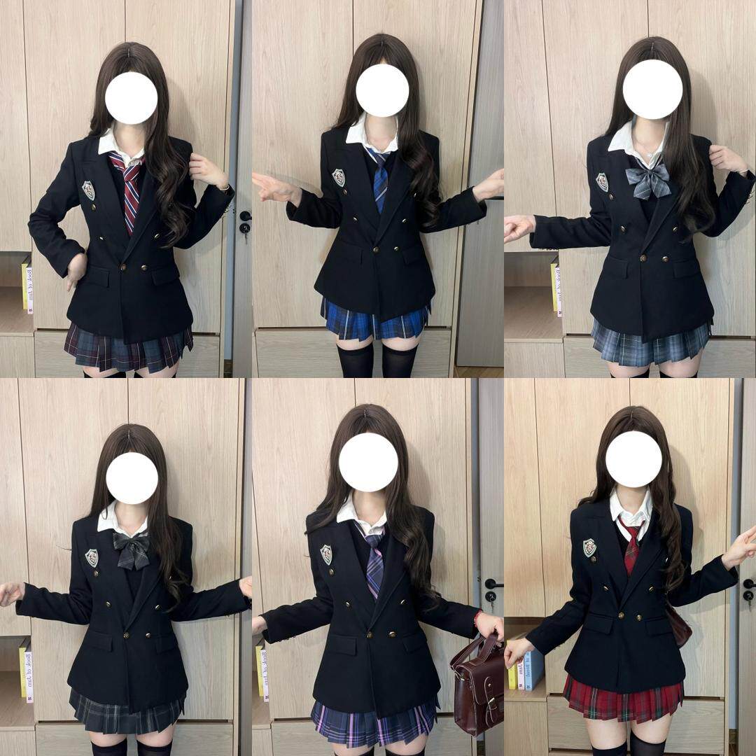 咪琦兔JK制服套装原创正版校供感收腰秋冬小个子学院风西装外套女
