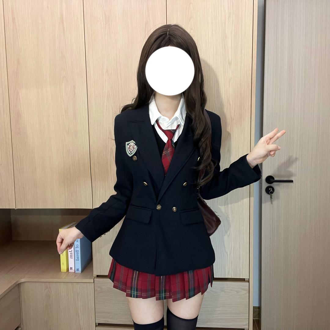 原创jk制服西装外套女正版春秋校供日系学院风三粒扣绀色西服套装