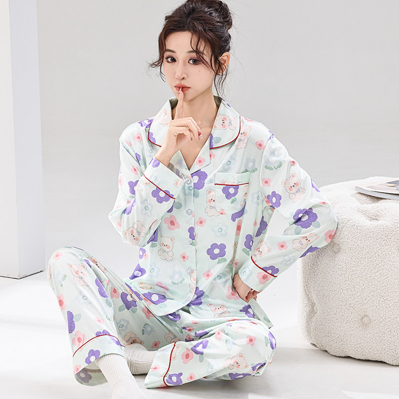 2026新款睡衣女款春秋季冰丝长袖薄款印花高级感可外穿家居服套装