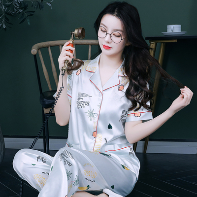 冰丝丝绸印花清新甜美睡衣两件套