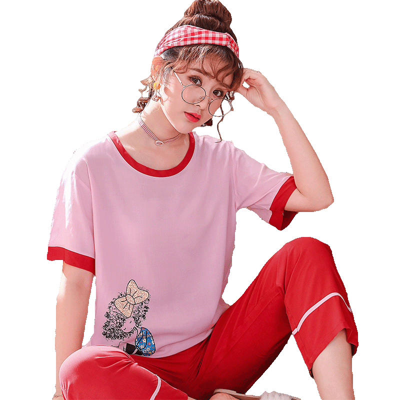 棉绸韩版卡通图案女士大码家居服
