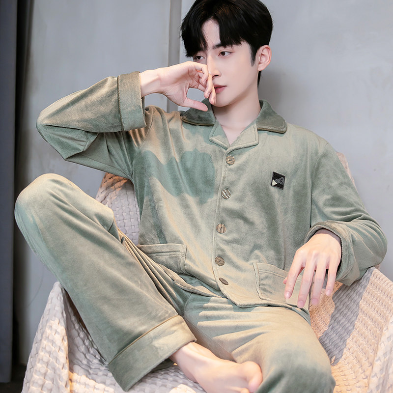 青中年男士睡衣秋冬季长袖保暖海岛绒珊瑚绒2026新款可外穿家居服