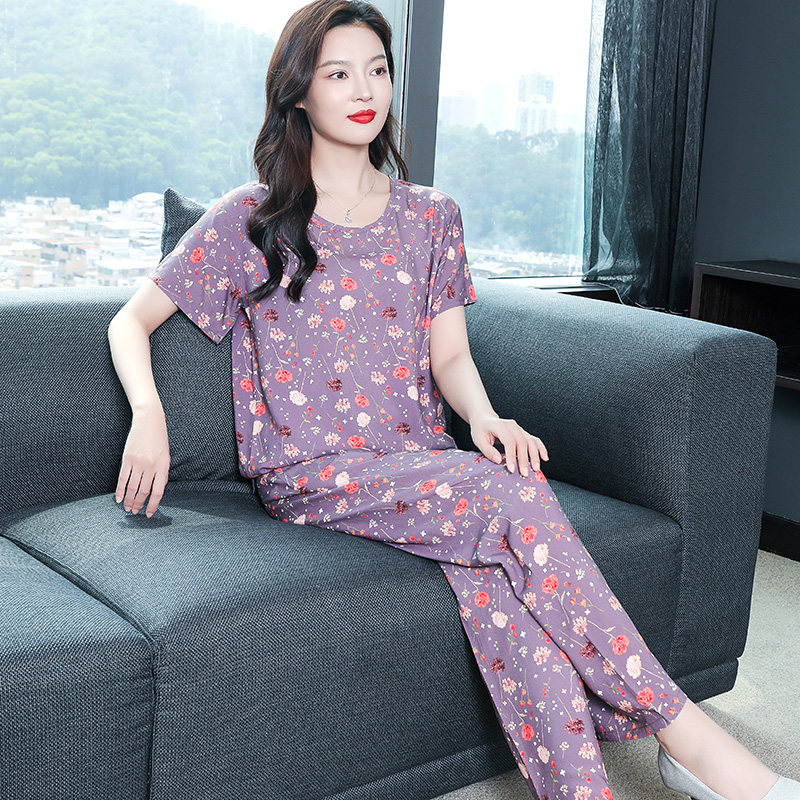 大码中年妈妈夏季棉绸女士睡衣