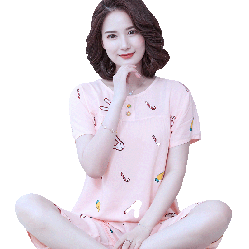 绵绸夏季睡衣女式短袖套装
