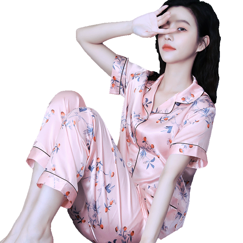 甜美风性感丝绸女士睡衣套装
