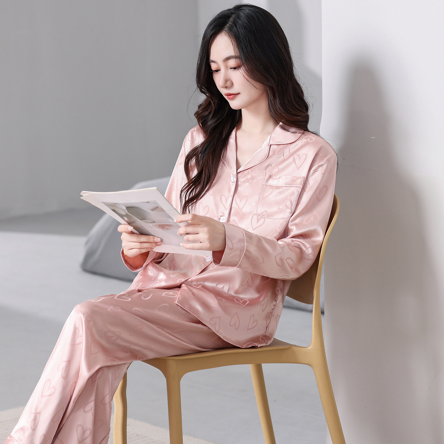 长袖长裤薄款冰丝女士睡衣套装宽松甜美可爱春秋季丝绸女款家居服