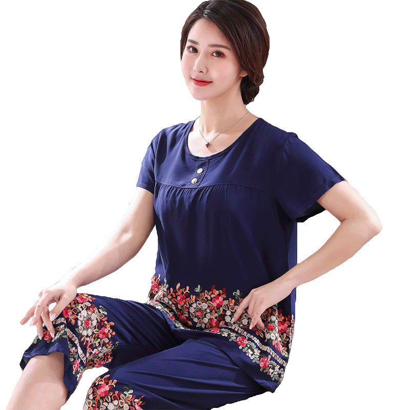 棉绸中老年人深色两件套妈妈装