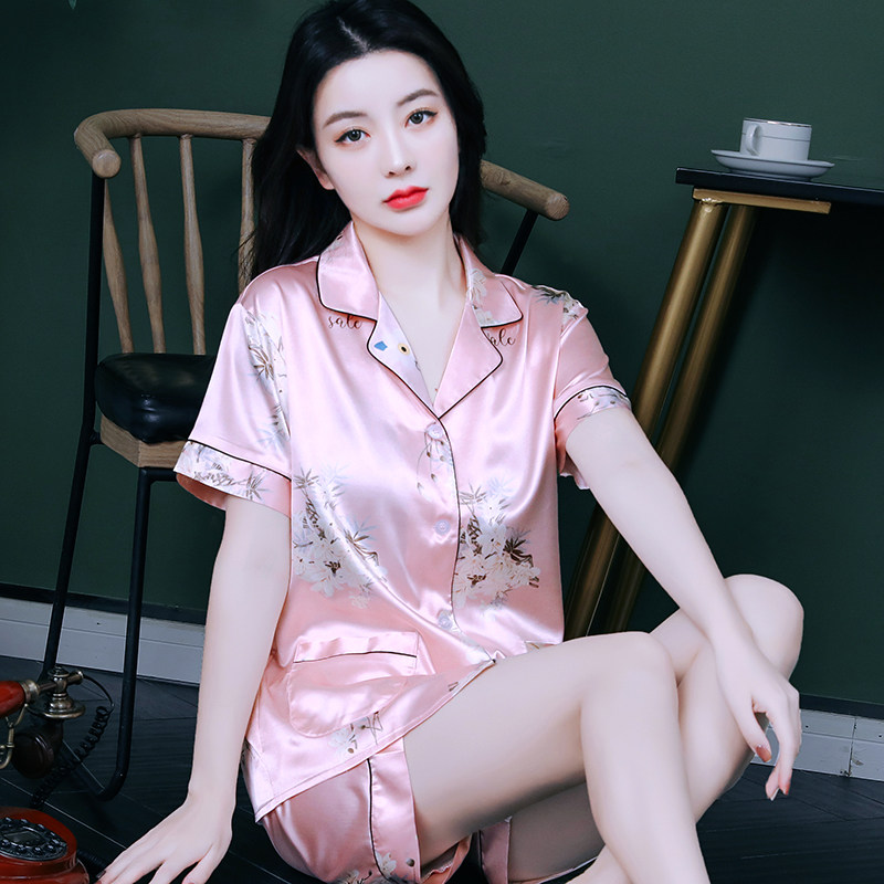 褐瞳女丝绸时尚家居服套装