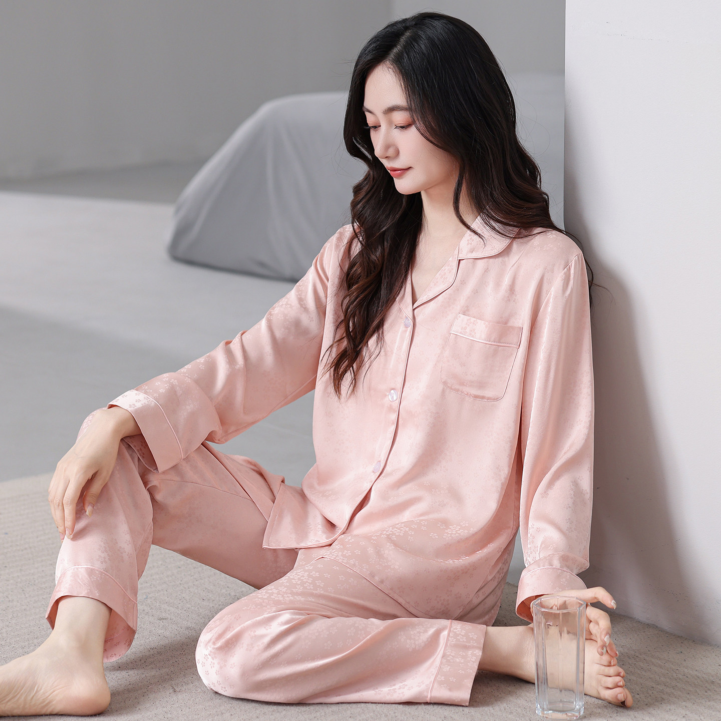 2026夏季新款冰丝女士睡衣春秋款长袖长裤薄款丝绸清新女款家居服