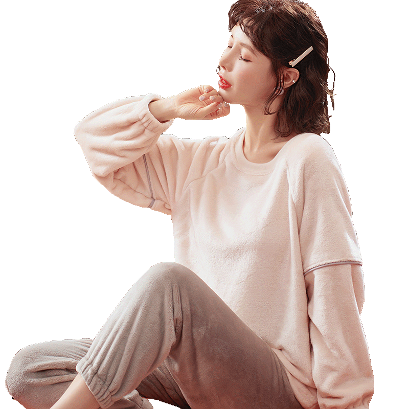珊瑚绒保暖简约风运动女士睡衣