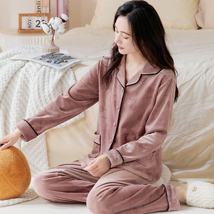 宽松薄绒珊瑚绒家居服女 保暖海岛绒女款 高颜值女士睡衣秋冬季 长袖
