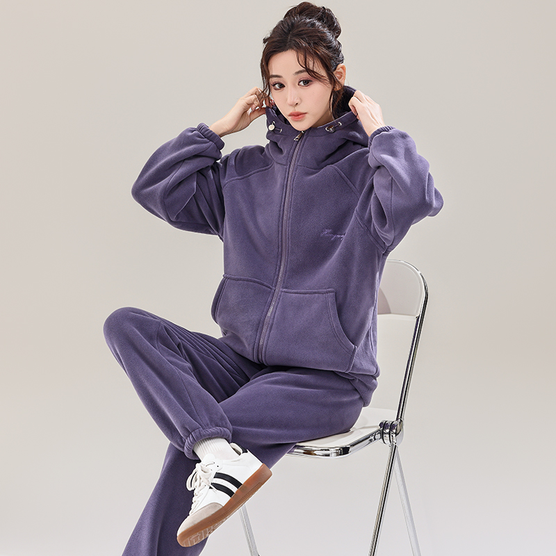 加绒加厚连帽运动休闲家居服