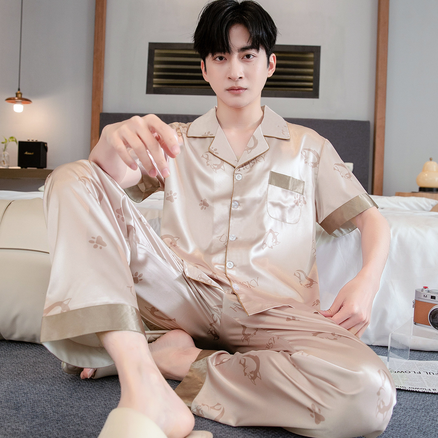 春夏季短袖薄款男士冰丝睡衣2026新款丝绸大码宽松休闲男款家居服