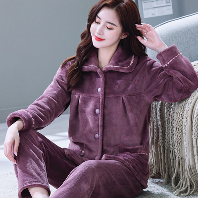 可外穿女款珊瑚绒加厚保暖睡衣